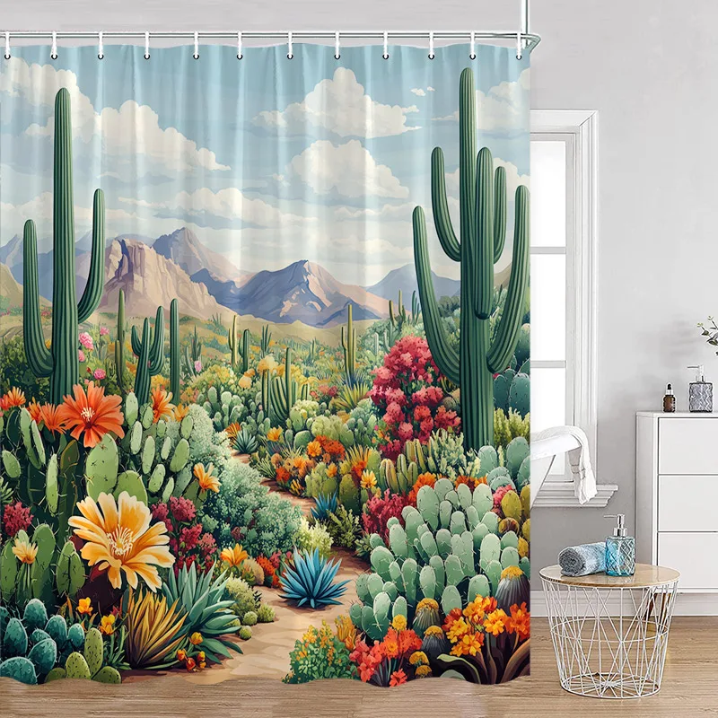 Plant Shower Curtain Cats Green Potted Plants Leaves Cat on the Toilet Modern Bathroom Decor Polyester Fabric Bathtub Curtain shower curtains
