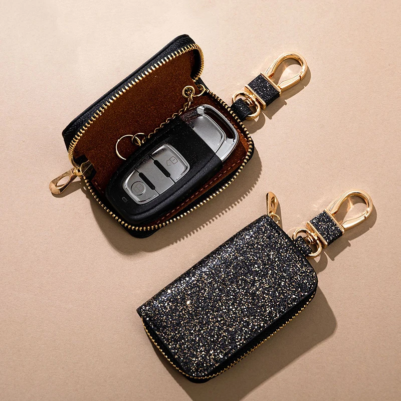 Key Case Key Case Cover Keychain Holder Shiny PU Key Pouch Zipper Key Holder Organizer Car Bag Keychain Wallet Fashion Simple Case Bag Car Protect Cover