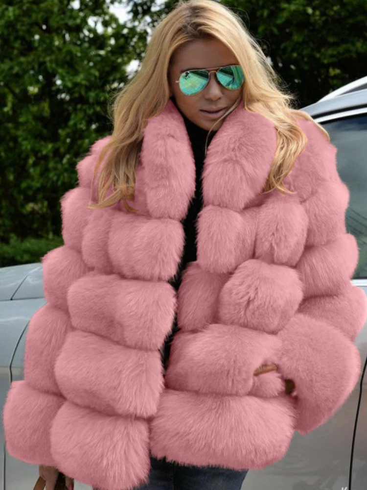 

Autumn Winter Fur Fox Coat Women Fluffy Jacket Soft Warm Stand Collar Fur Wholesale Autumn Winter New Fur Elegant Luxury