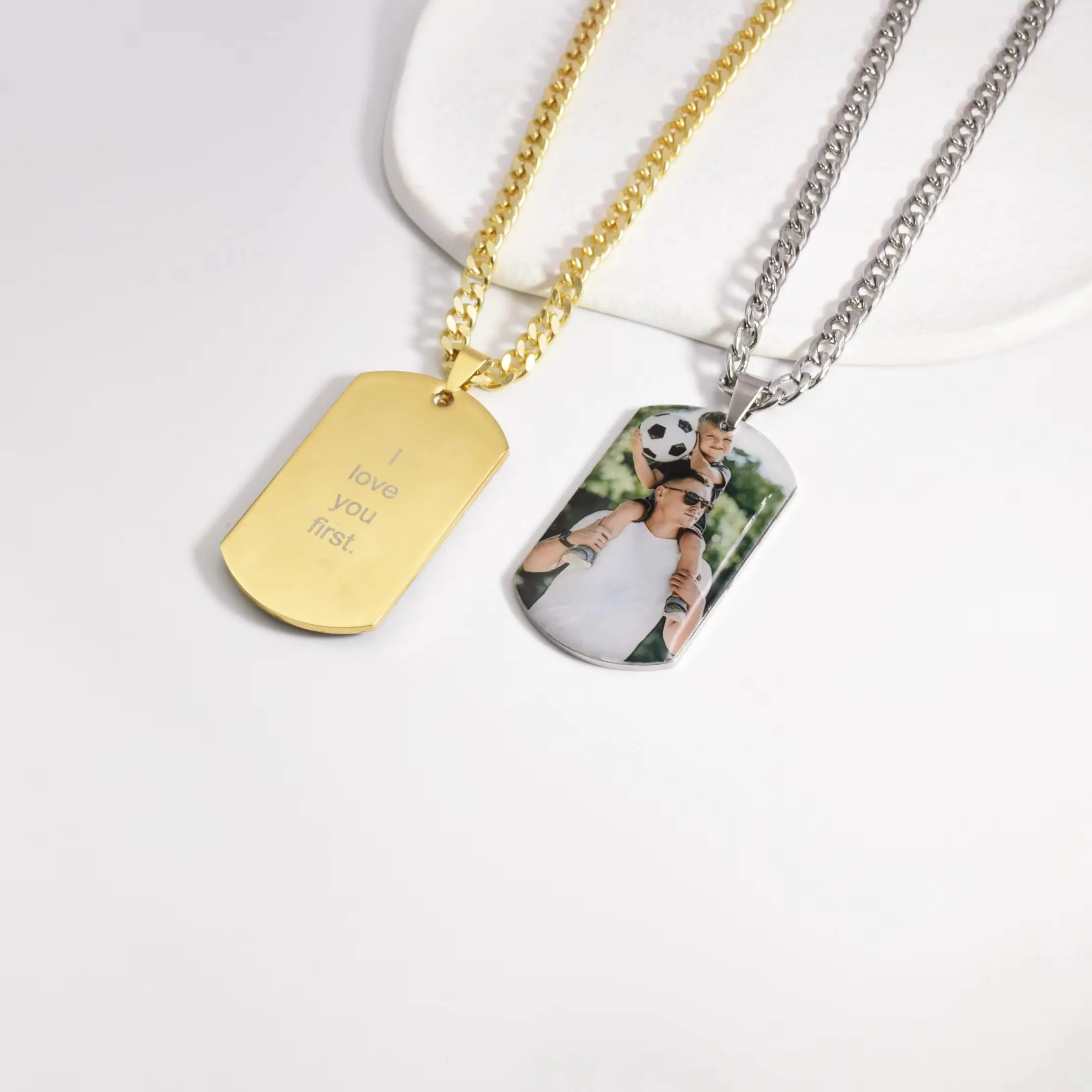 Custom Photo Necklace Personalized Stainless Steel Colorful Picture Necklace For Women Men Engraved Picture Pendant Necklace