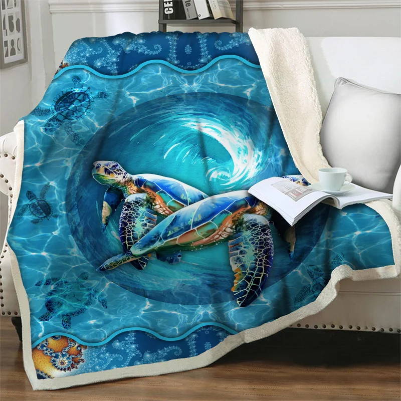 

Cartoon sea turtle 3d blanket soft warm plush throw blanket portable bedspreads travel picnic blankets for beds sofa quilt cover