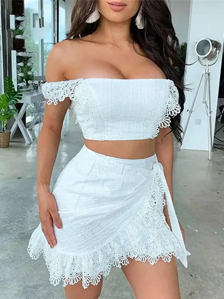 DEAT 2024 Fashion Summer White Lace Hollow Out Bandage
