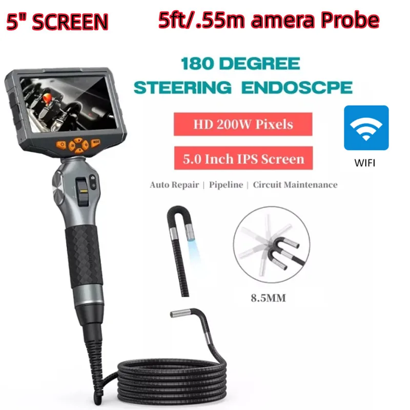 

Articulating Borescope Teslong 5 inches IPS Video Endoscope Inspection Camera Two-Way Articulation Probe, Fiber Optic Videoscope