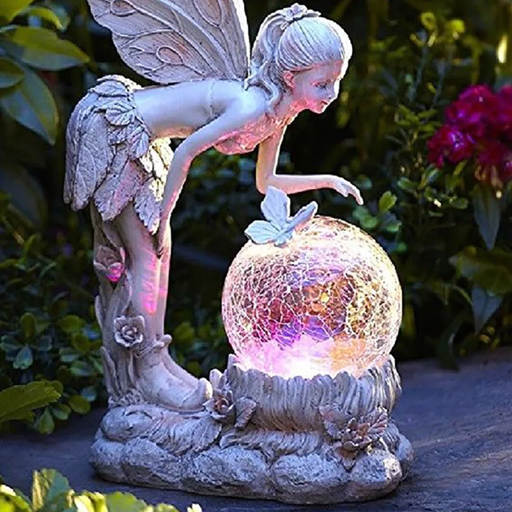 

Fairy Garden Decoration Outdoor Solar LED Light Statue Resin Miniature Sculpture Lawn Courtyard Decor Angel Girl Figurine Crafts