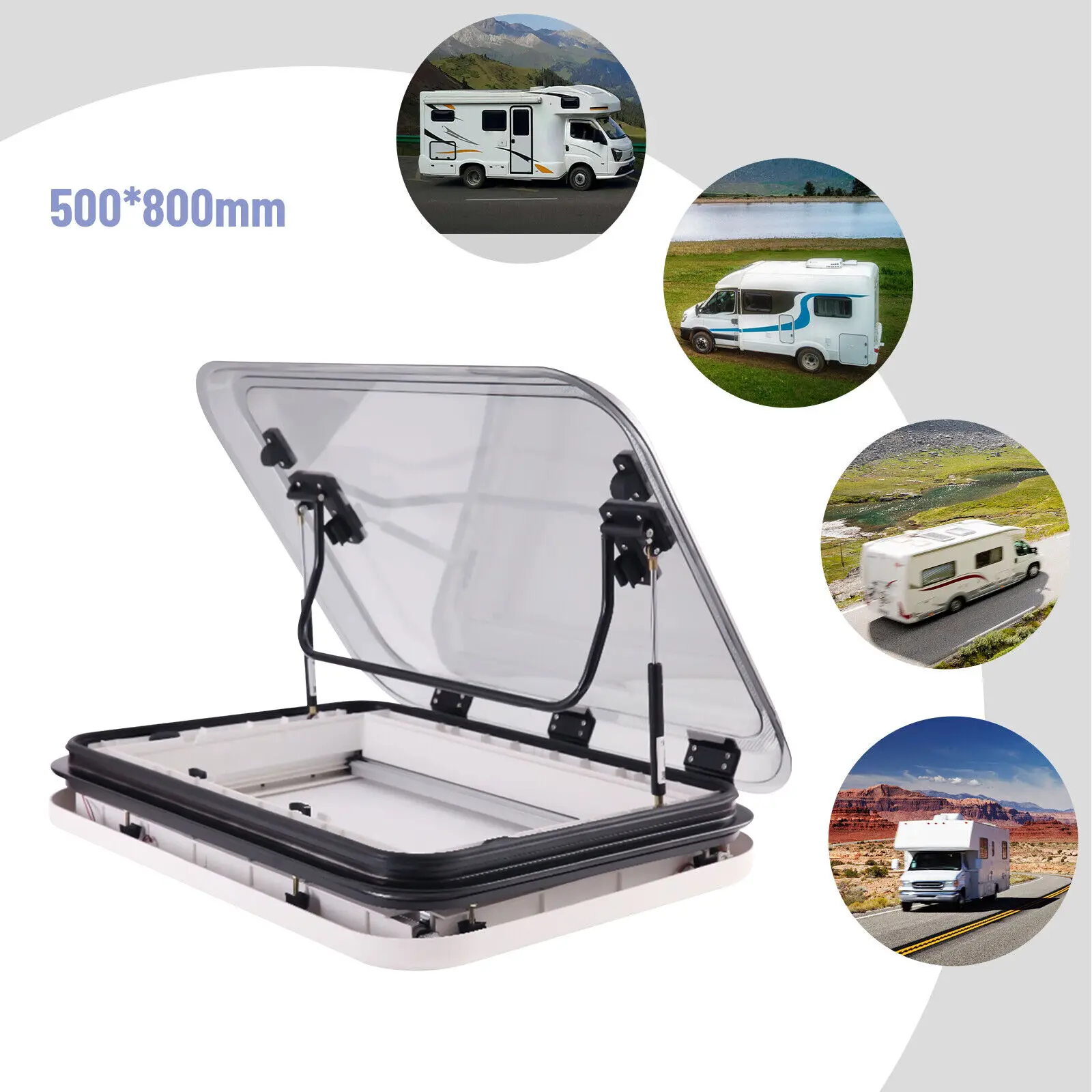 

800*500mm RV Caravan Roof Window Hatch W/LED Light Anti-insect Net And Sunshade For Caravan Trailer Modified Car Special Vehicle