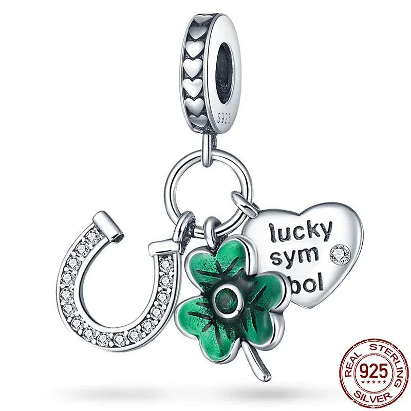925 Sterling Silver Green Series Four-leaved Clover Pendant Fine Beads Fit Original 925  Bracelet Charms Women Jewelry 5