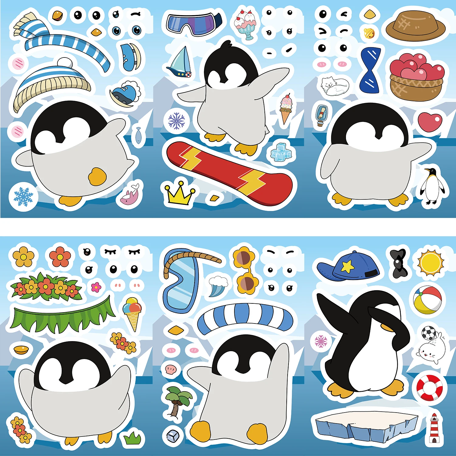 8/16/24PCS Pinguin Tier Puzzle Aufkleber Make-A-Face DIY Montage Spaß Puzzle Konto Material Wasserdichte Aufkleber – Detail 5