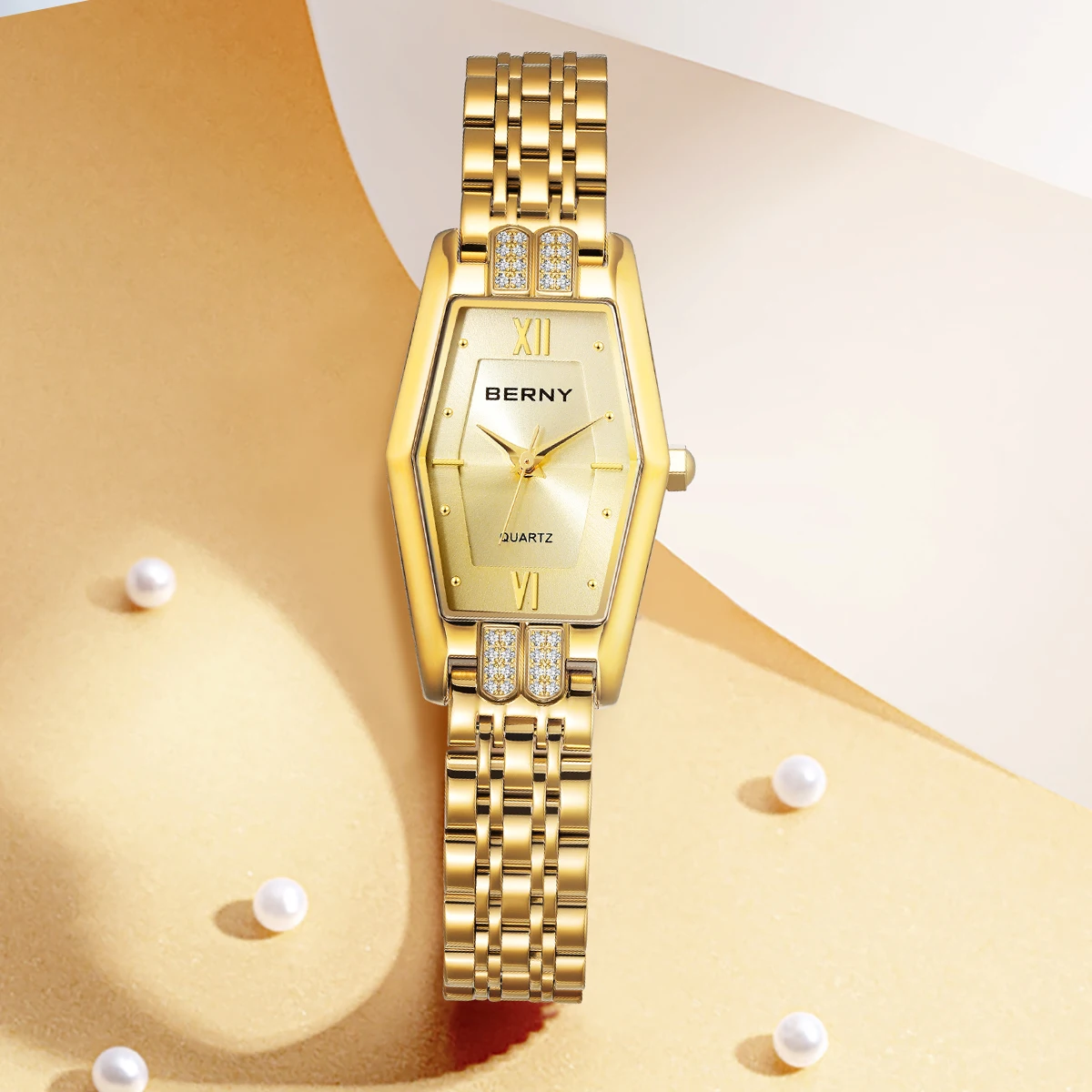 ساعات بيرني الذهبية للنساء أنيقة ورائعة وسداسية لل...