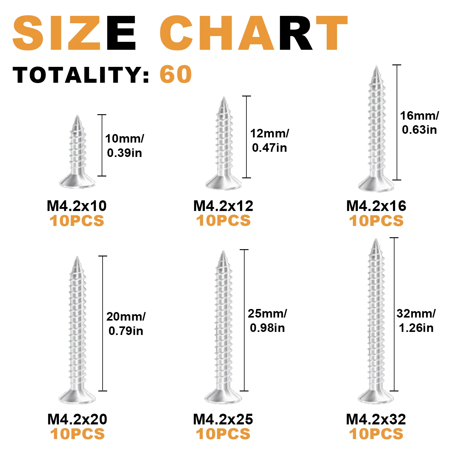 Screw Bolt Nut Set Screw Washer Nut Kit #8 Self-Drilling Wood Screw Set 60pcs Cross Flat Head Steel Plate Screws with Self-Locking Nuts Wood Thread Screw Kit