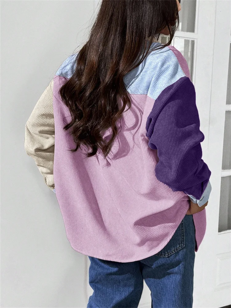 Wmstar Plus Size Top Long Sleeved Shirt in A Loose Cotton and Patchwork Pockets Linen Color Combination New Style Fall Clothes