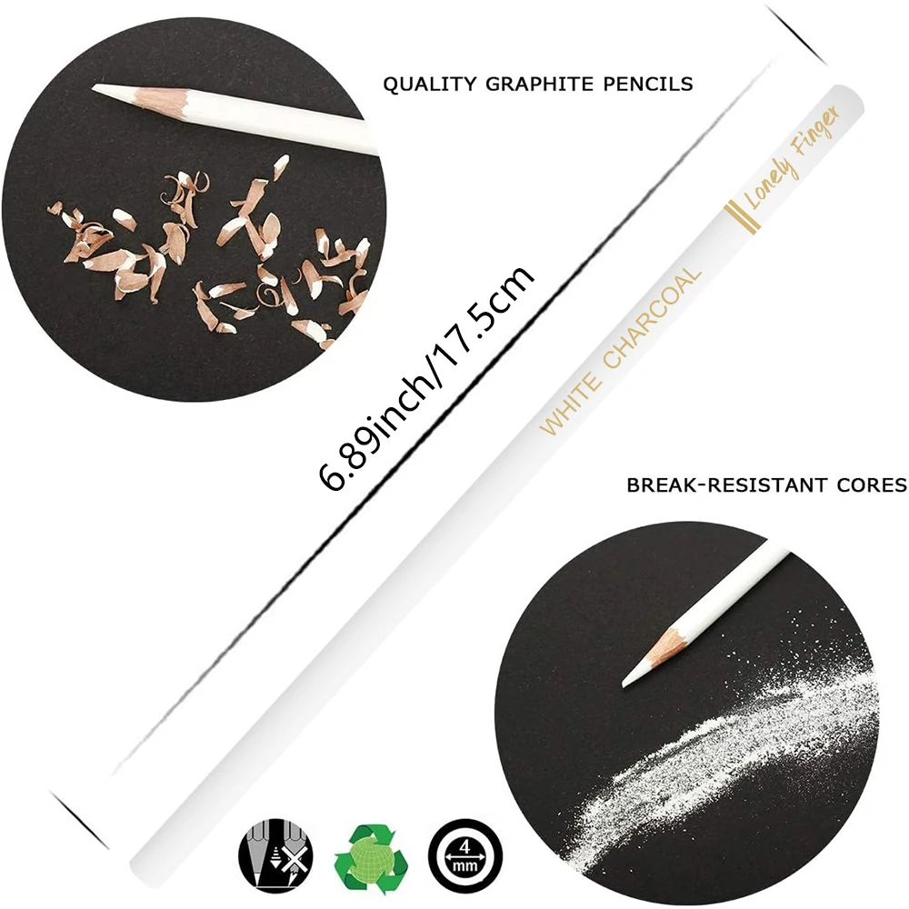 Professional White Charcoal Pencils Set - 3/6 Pieces Sketch Highlight White Pencils for Drawing, Sketching, Shading, Blending 2