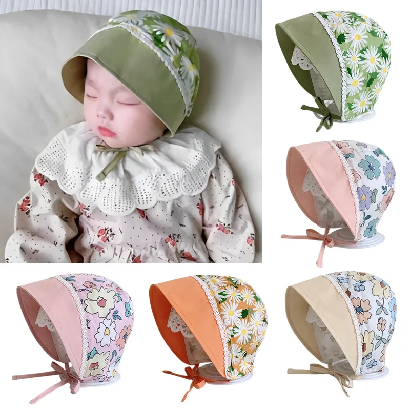 

Floral Cotton Baby Girls Bonnet Adjustable Lace-up Daisy Printed Newborns Baby Hat for 0-2 Years Baby Summer Sun Cap