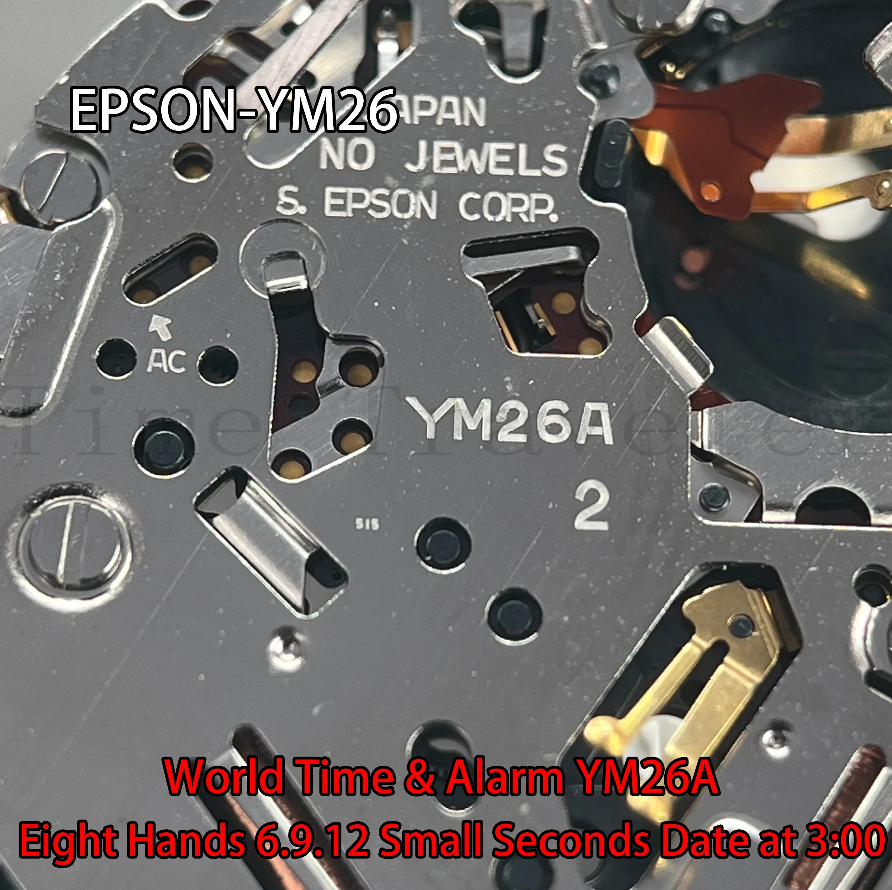 YM26 Movement Epson YM26A-3 Movement 8 Hands Size:12'' 6:00/9:00/12:00 Small seconds Date at 3:00 Replace YM2JA Movement