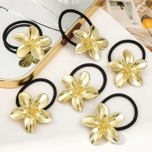 4PCS Metal Hair Ties Geometric Elastic Hair Cuff Ponytail Holder,Gold Hair Scrunchies,Fashion Hair Accessories for Women Thick 5
