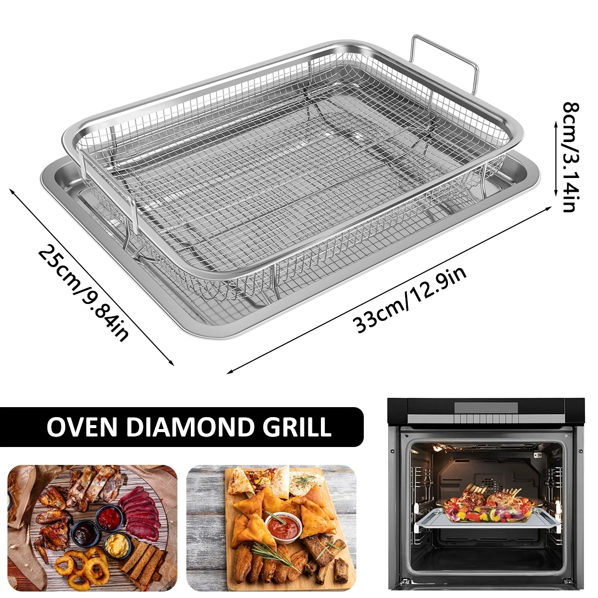 Air Fryer Basket and Tray Set Food Grade Stainless Steel Air Fryer