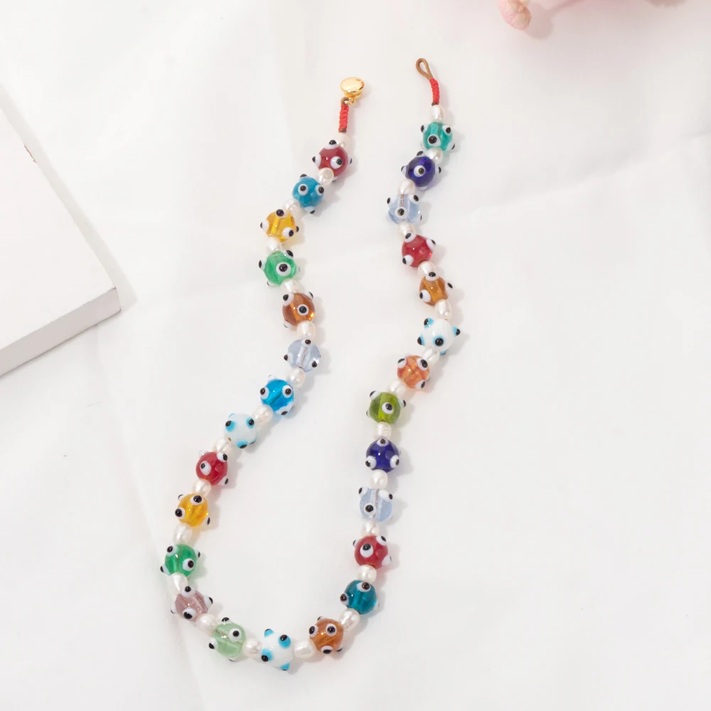 2023 New Design Devil Eye Beads Necklace For Women Pearl Charms Beaded Handmade Necklace Colorful Bead Jewelry