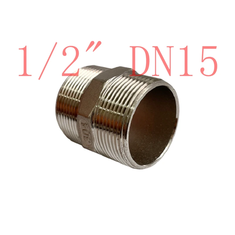 1/2 DN15, Male Threaded Hex Nipple,Stainless Steel 304 Quick Coupler Pipe Fitting,2 pieces