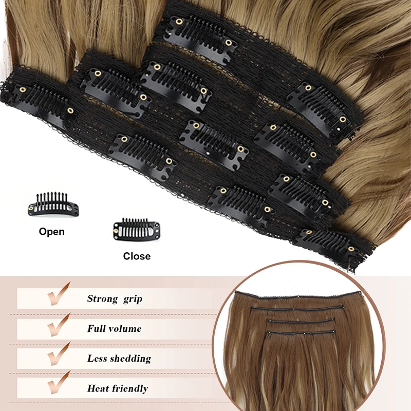 Extension per capelli lunghi ondulati con mèches miste, morbide e invisibili, con trama in pizzo, resistenti al calore, sintetiche, per donna - immagine 5