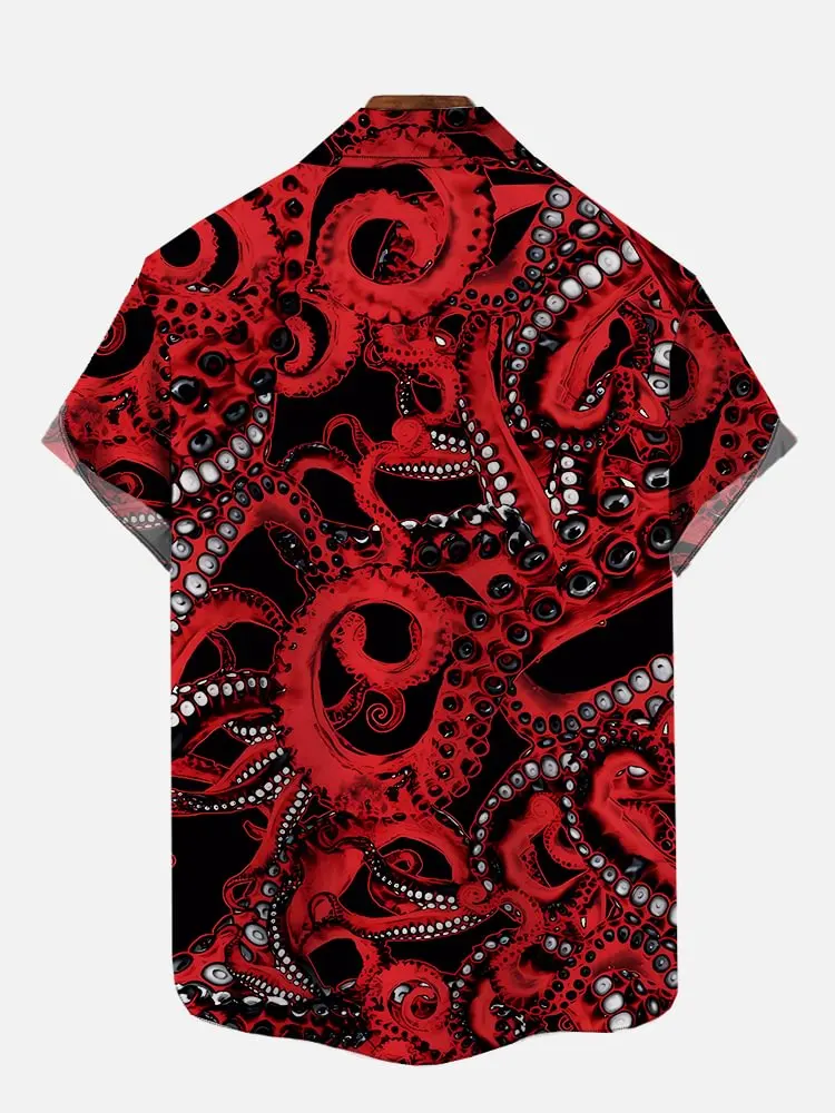 Black Gradient Mythical Beast Dragon Totem Printing Short Sleeve Shirt Short-sleeved Floral Shirt 2024 Casual Loose Shirt 6