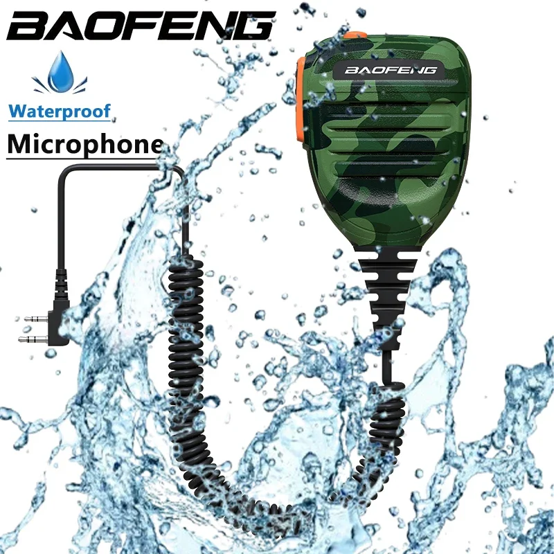 PTT Microphone Waterproof Camo Walkie Talkie Speaker Radio Mic 2-Pin Kenwood Typ