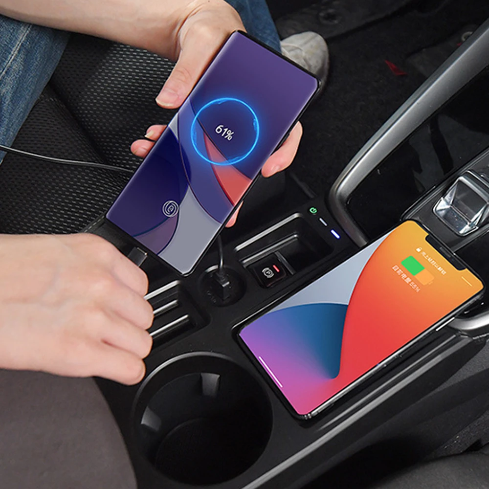 Car Wireless Charger Phone Qi Charge Bracket With Usb Port Armrest