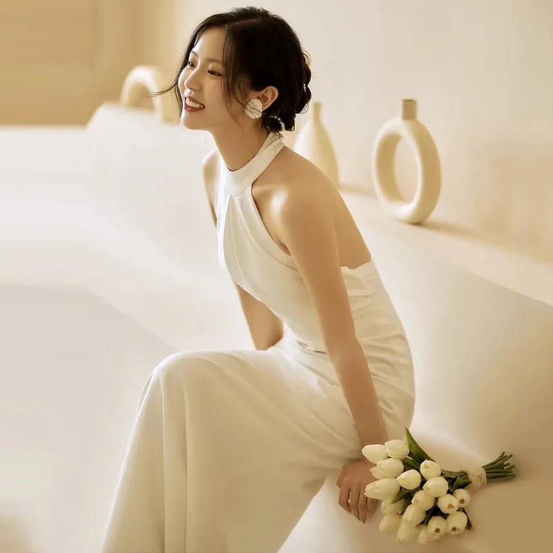 Sexy Backless Satin Wedding Dresses 2025 Chapel Train Bridal Gowns Ivory vestido noiva princesa