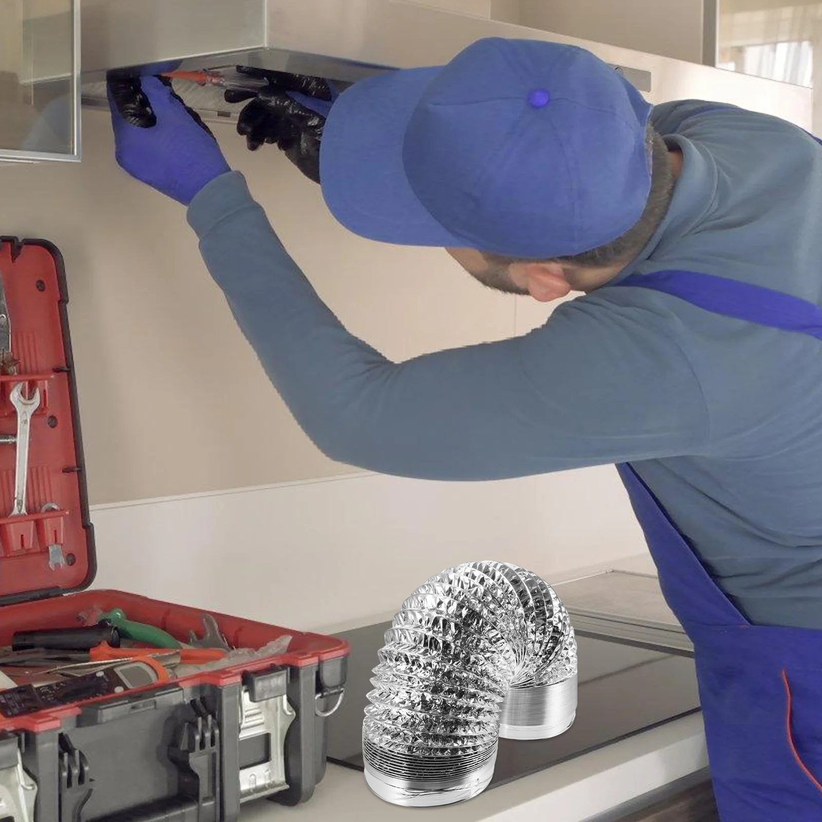 두꺼운 알루미늄 호일 덕트 호스, 유연한 공기 흡입 파이프, 환기 선풍기 배기 벤트 호스, HVAC 환기용, 직경 180mm, 1 개