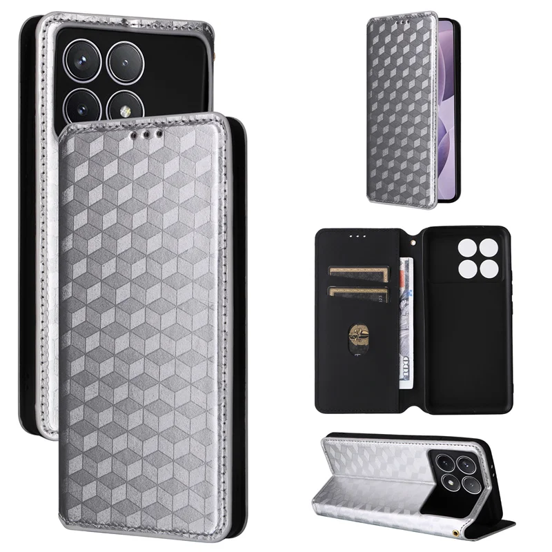 Per Xiaomi Poco F6 Pro Linee Stereoscopiche Flip Wallet Skin Pu Custodia Per Redmi K70 Redmi K70 Pro 5G Cover Magnetica Per Telefono