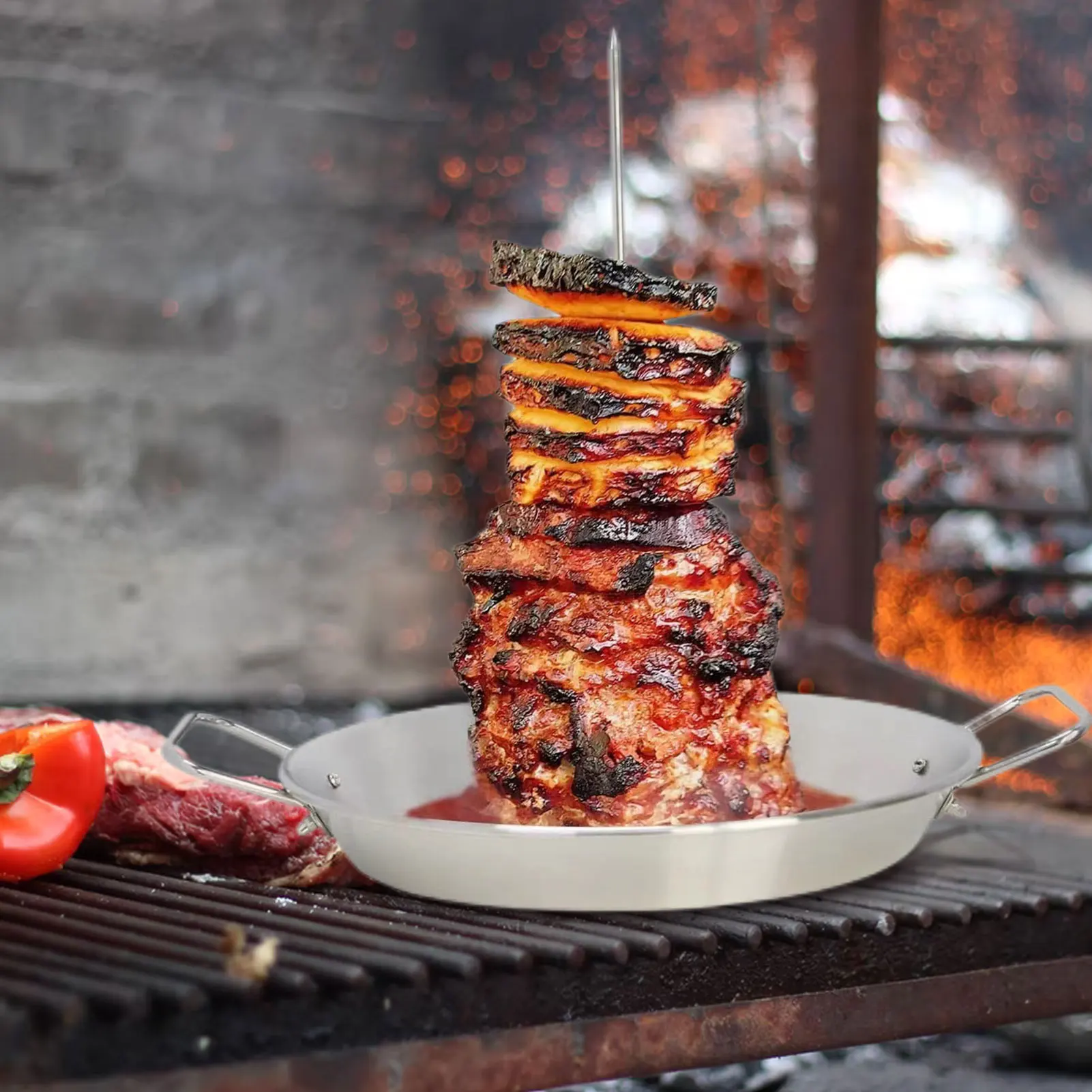 BBQ Vertical Skewer Stand Stainless Steel Grilling Stand Rack-Removable Brazilian Barbecue Skewer Stainless Steel Meat