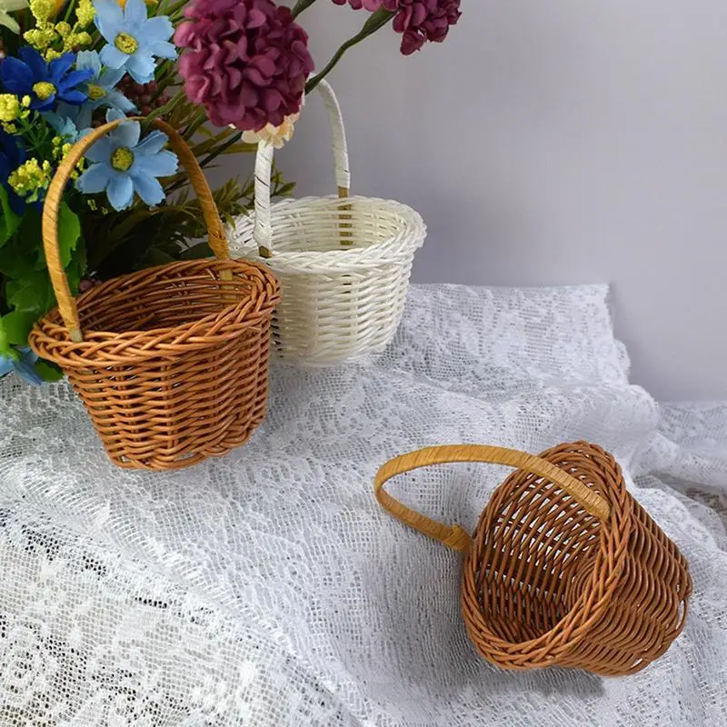 Basket For Flower Girl Rattan Wedding Flower Baskets Candy Gift Organizer DIY Decorative Baskets Woven Storage Basket supplies