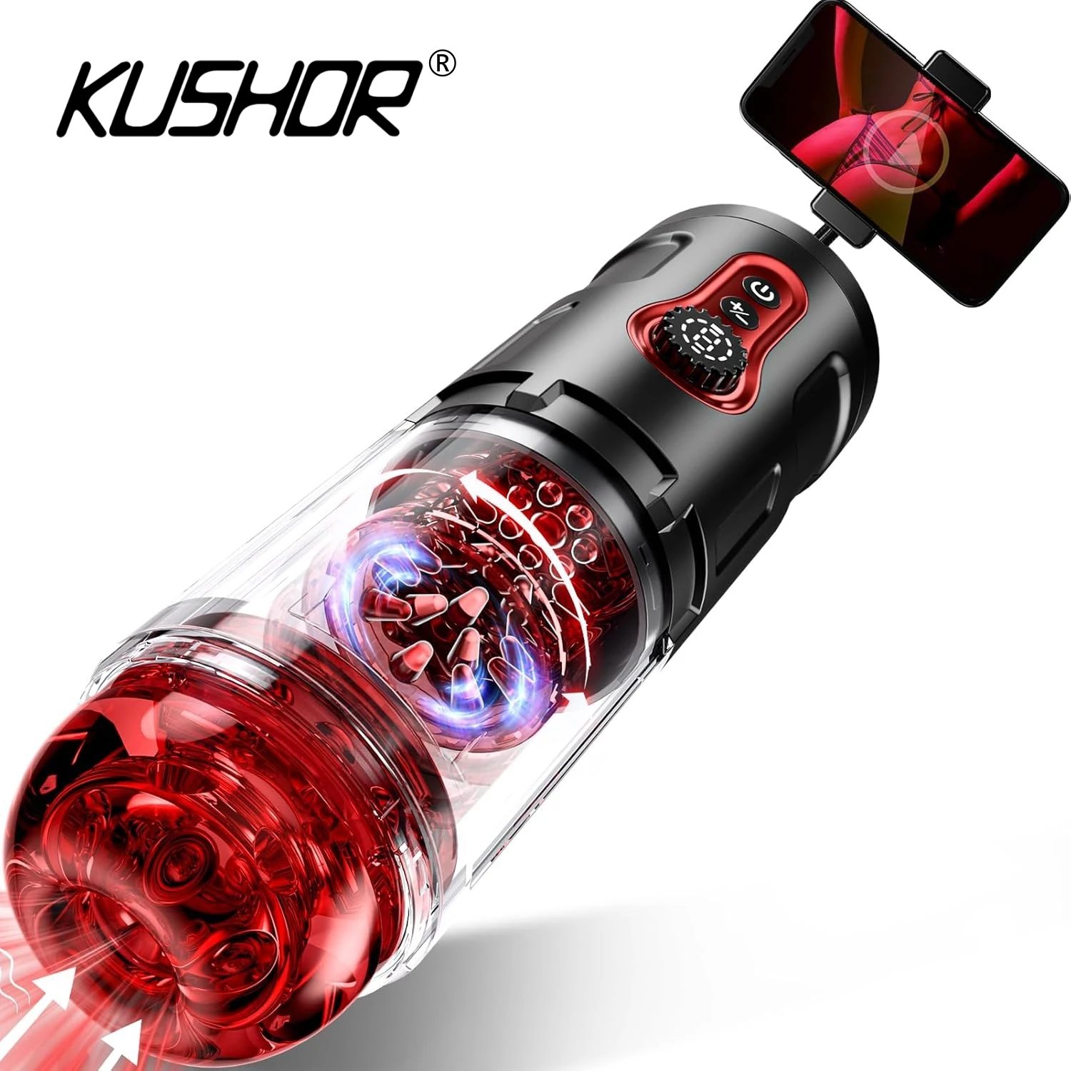 KUSHOR Automatic Male Thrusting Masturbator Blowjob Sucking Masturbation Cup with Phone Holder Pocket Pussy Sex Toys for Men 18+