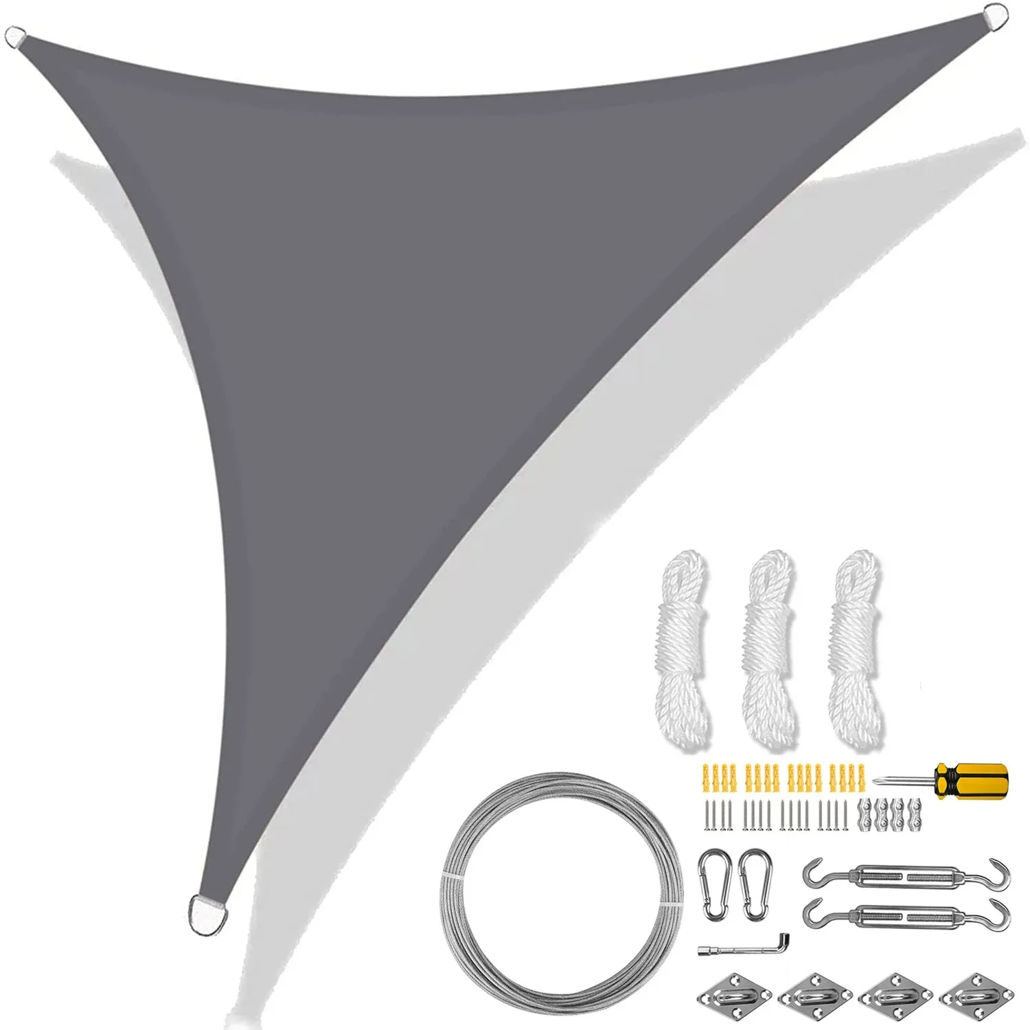 thumbnail image 1 of Toldo de vela de sombra triangular de 5/3,6/3/2 m, impermeable, con protección contra rayos UV del 98 %, con cuerda gratis para jardín, patio, pérgola, cenador, 1 of 5