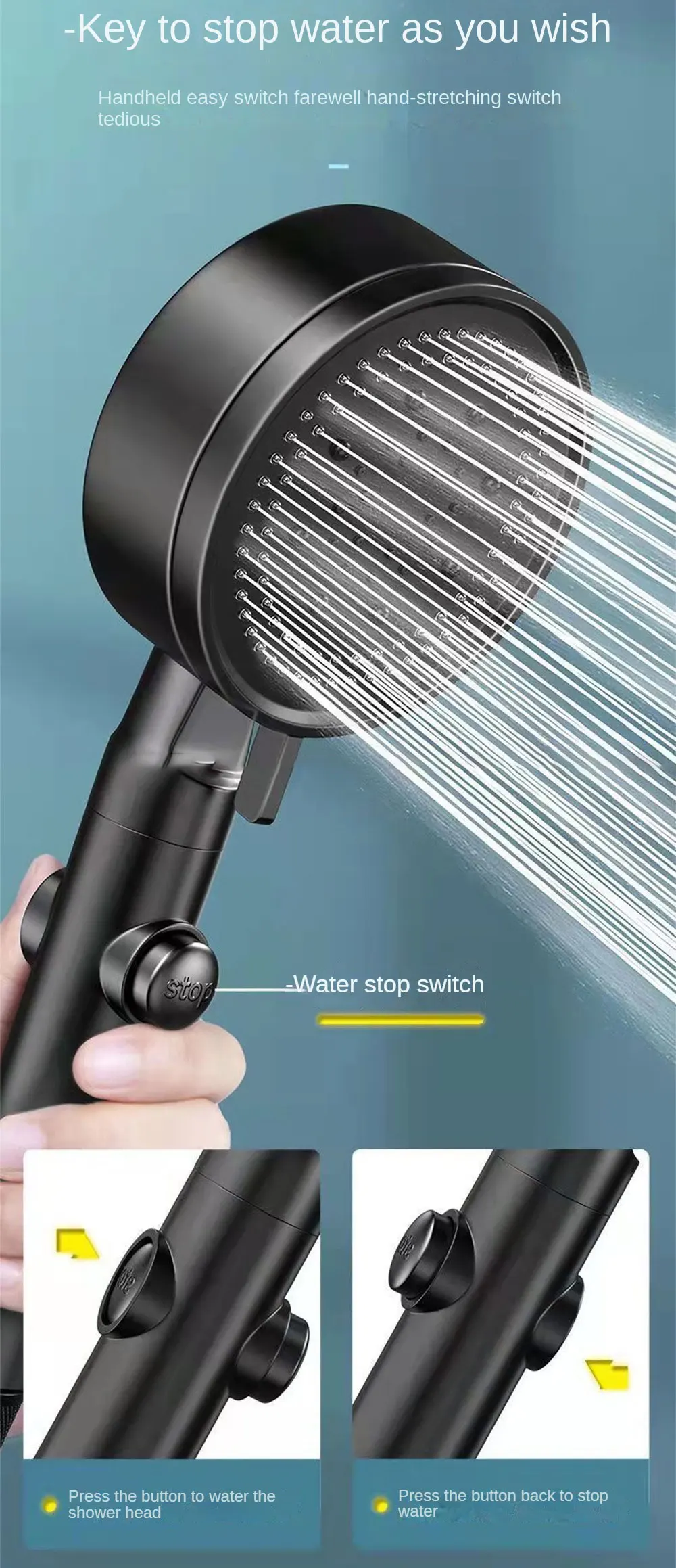 Description Picture 6 of itemShower Head Holder Brackets Black Suction Cup Wall Mount Adjustable Support For Bathroom Accessories Without Drill Stand Bath