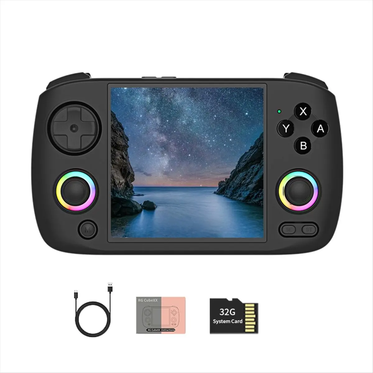 (A15I) RG CubeXX 레트로 휴대용 게임 콘솔 32GB RGB 조이스틱 비디오 게임 플레이어 WIFI 블루투스 지원 블랙