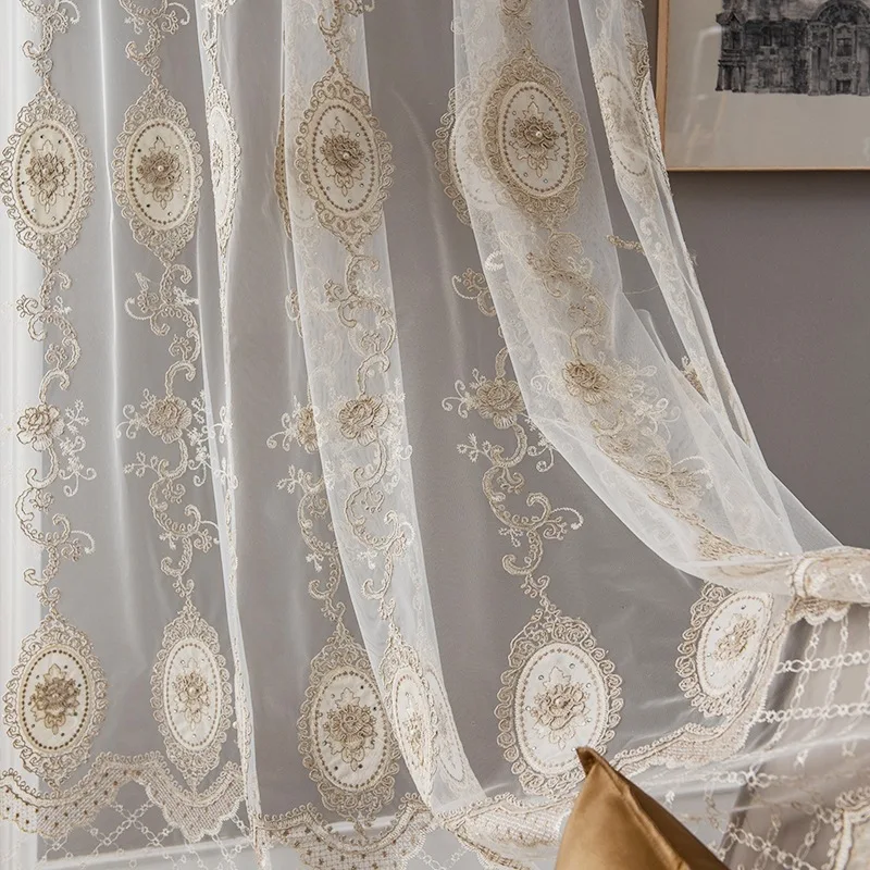 

French Pearl White Sheer Curtains For Luxurious Living Rooms Bedrooms, High-End Embroidered Gauze Curtains, Room Window Curtains