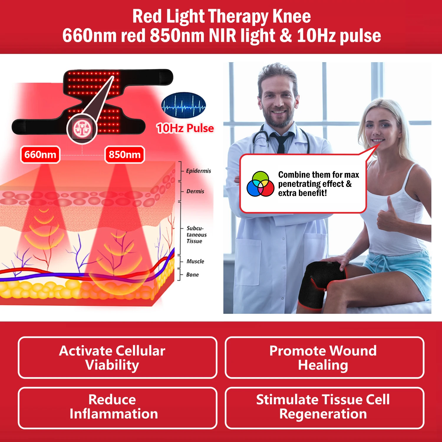 660nm Red Light & 850nm Near-infrared Light Therapy Equipment For Knee Joints