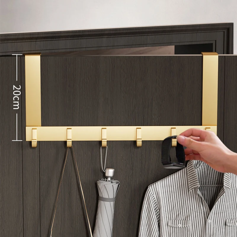 Bathroom Over the Door Hooks Coat Hanging Rack 6 Hooks Punch-free Clothes Hat Towel Hanger Organizer Rack Aluminum Alloy Hook