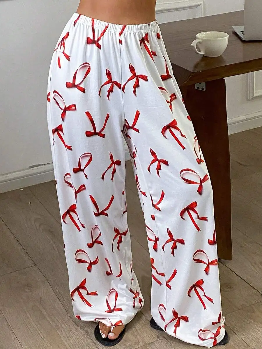 Womens Bow Print Comfortable Pajama Pants For Daily Wear_ecoleips.com