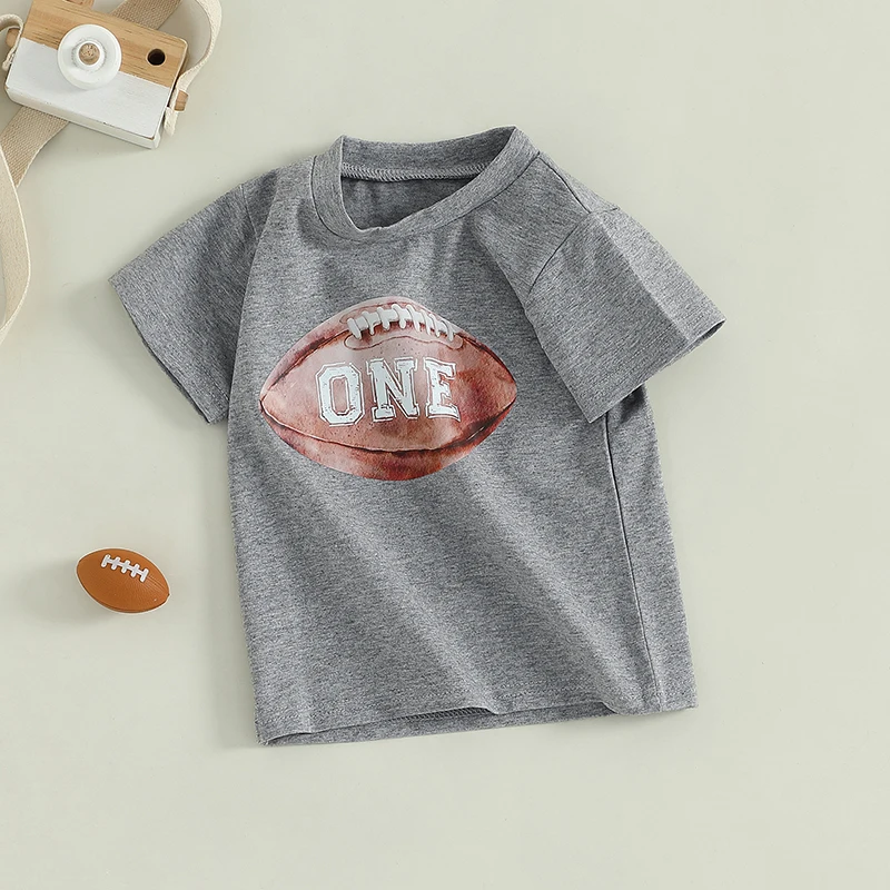 Baby Boy T-shirt Short Sleeve Crew Neck Letters Rugby Print Summer Birthday Clothes Tops