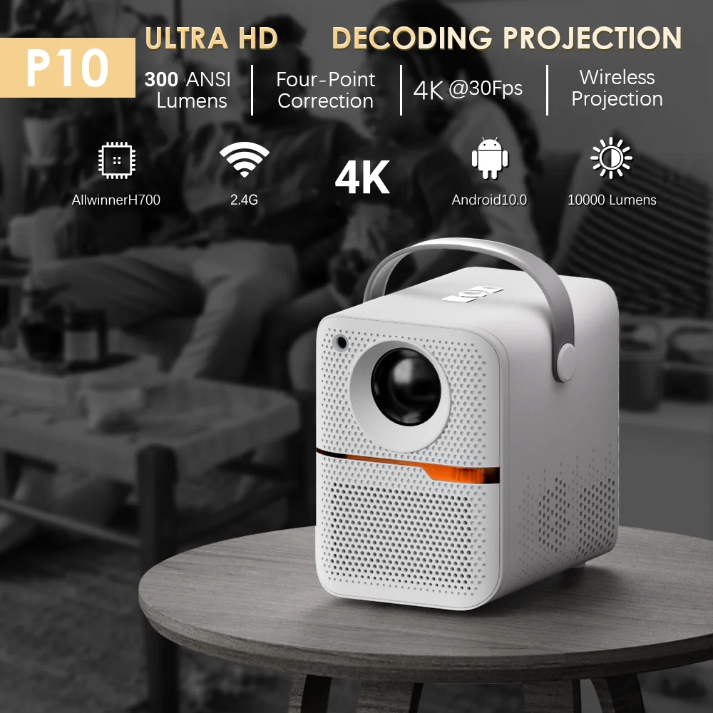 Android10 4K HD Projector H700 300ansi WiFi BT Support 1080P Video P10 Smart Portable Projector Outdoor Home Cinema Theater