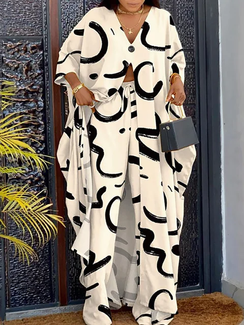 Nkechi 2 Piece Flare Sleeve Top Loose Pants - Image 5