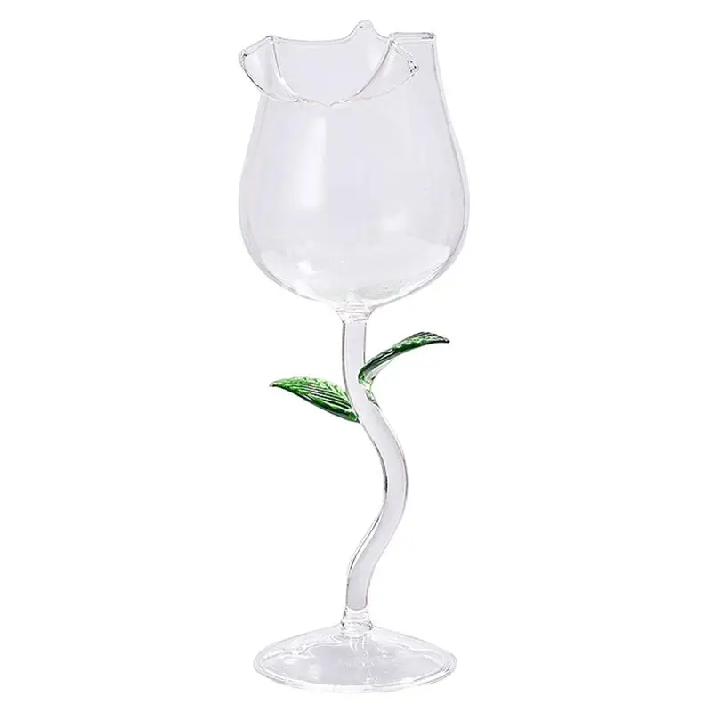 

Rose-Shaped Red Wine Glasses 150ml Creative Flower Shape Goblet Cocktail Glasses with Colored Rose Leaves Fancy wine glass