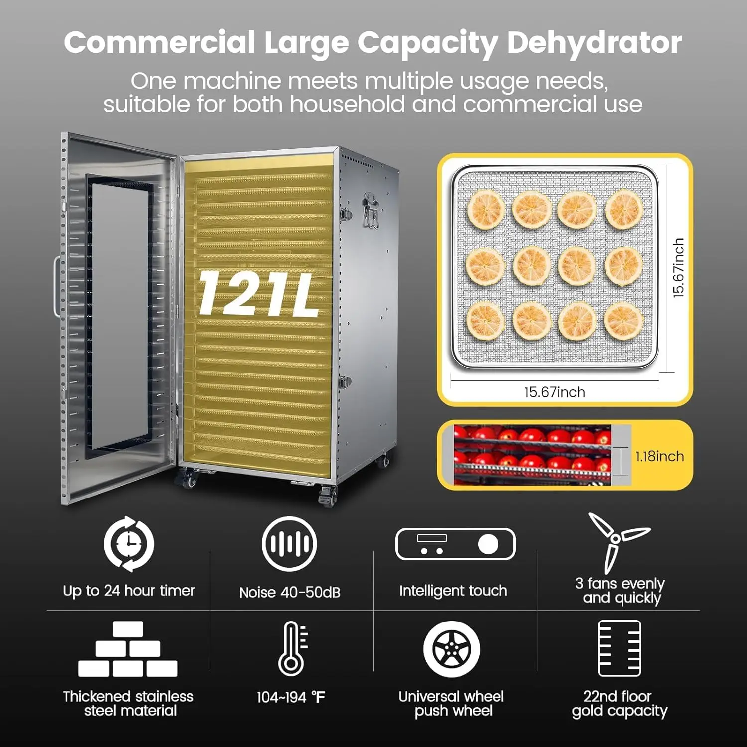 Food-Dehydrator Machine 22 Trays, 220V Large Food-Dehydrator for Jerky 104ºF-194ºF, Fruit Dehydrator with 6 Silicone 3