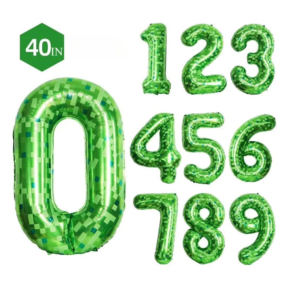 Giant 40-Inch Green Pixel Foil Number Balloons - Birthday Party Decoration