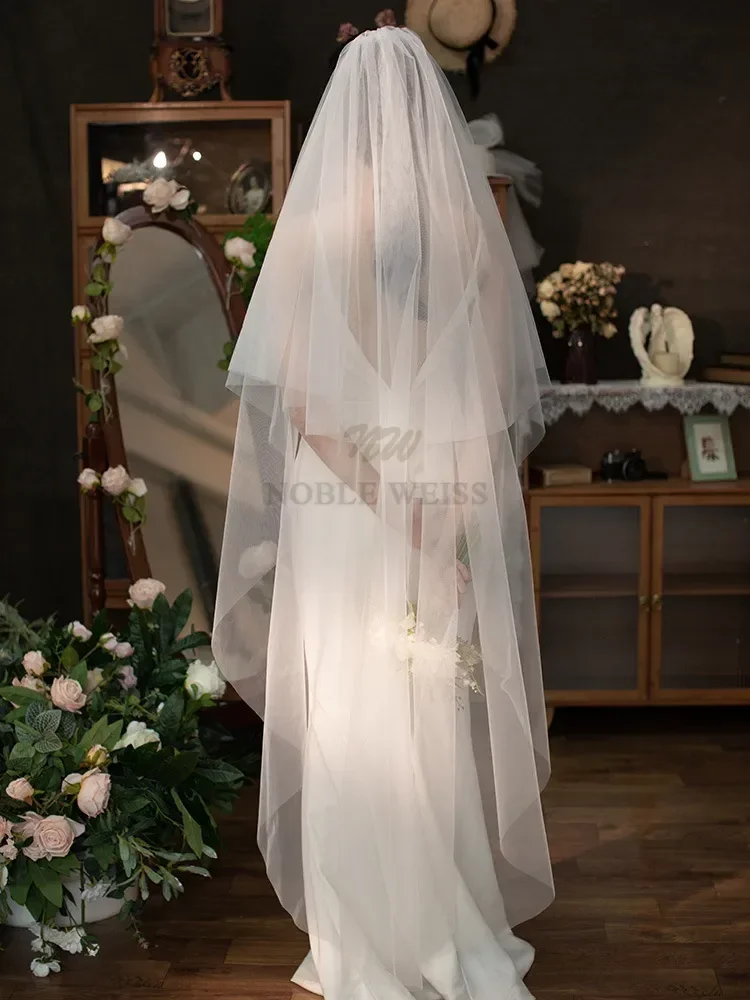 Cut Edge Wedding Veil Cover Face Bridal Veils 2T Bride Veil Comb Simple Customized