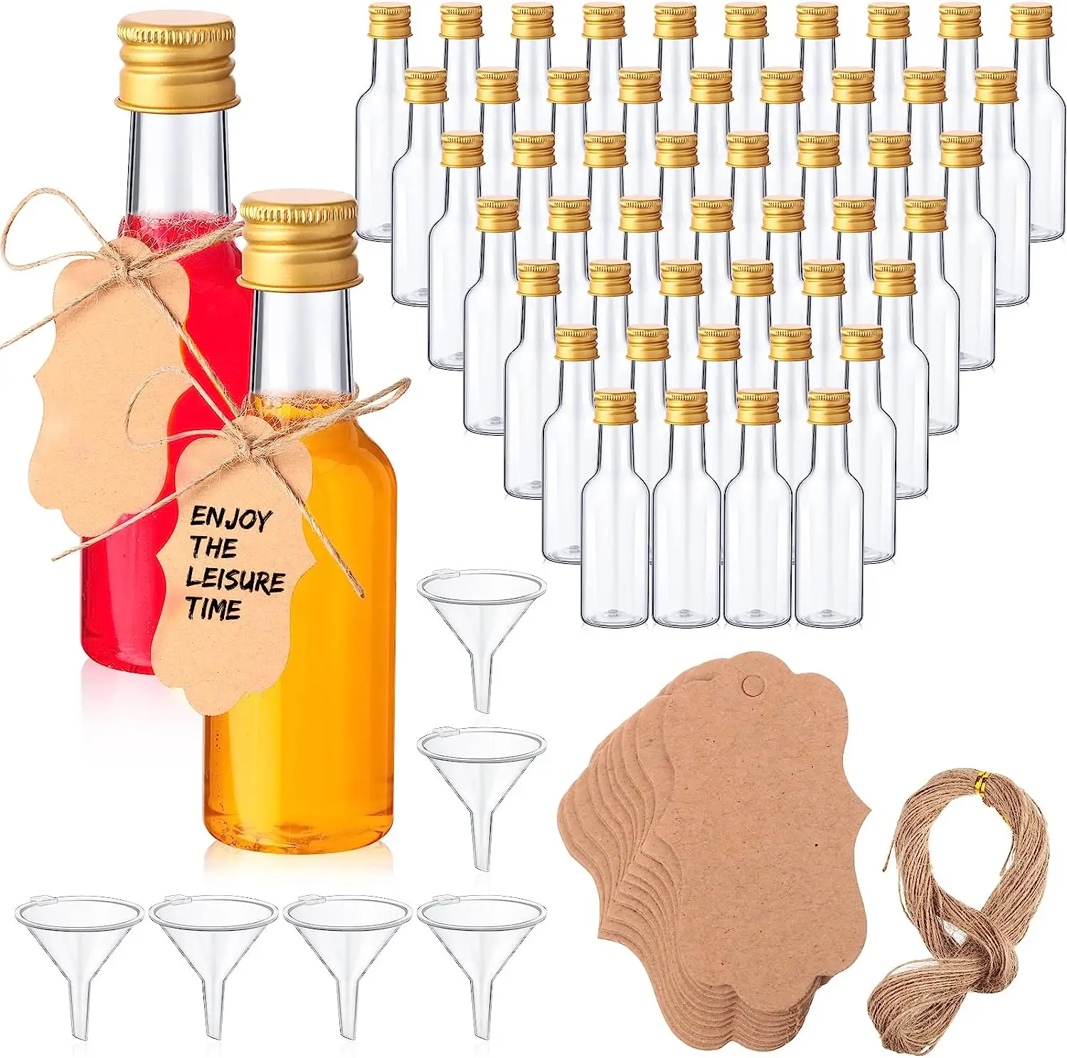 

100 упаковок мини - бутылок, 1,7 унции герметичной пластиковой бутылки, бутылки для свадеб, пустые бутылки для алкоголя.