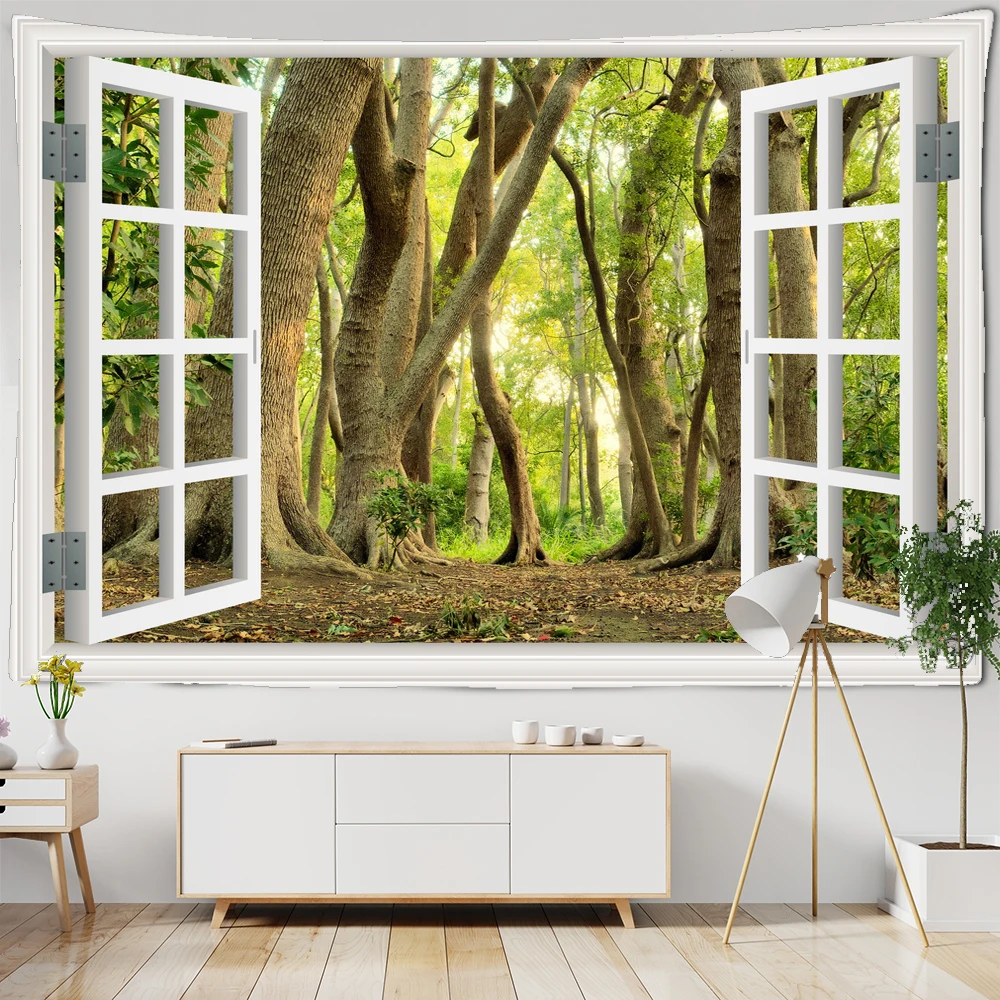 

Forest Avenue Outside The Window Printed Tapestry Decorative Mandala Big Tapestry Indian Home Decor Hippie Wall Hanging Blanket