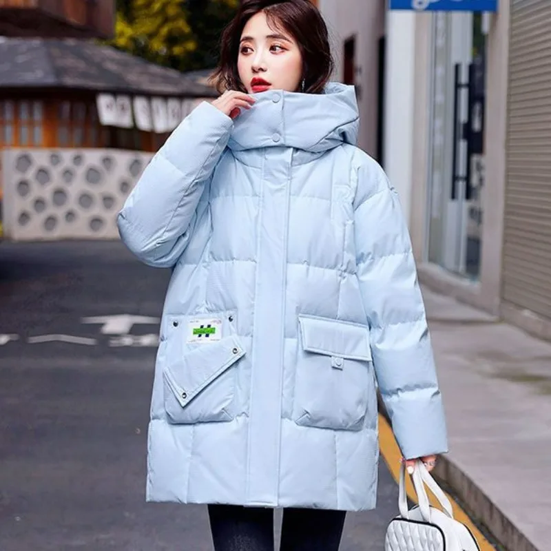 2023 New Women Down Jacket Winter Coat Female Keep Warm Thick Parkas Fashion Age Reduction Hooded Outwear Short Loose Overcoat
