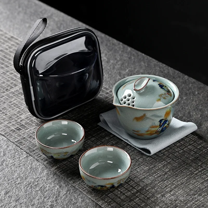 Creative Chinese Kongfu Teapot, Outdoor Portable Car Travel Teaset, Ceramic Tea Pots, Teaware, Quick Guest Cup, One Pot Two Cups