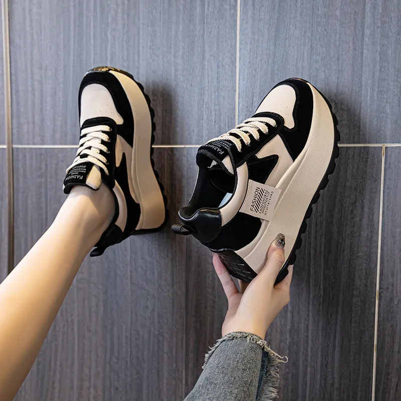 Autumn/Winter Women's Casual Shoes 8cm Thick Bottomed Letter Printed Brown Sports